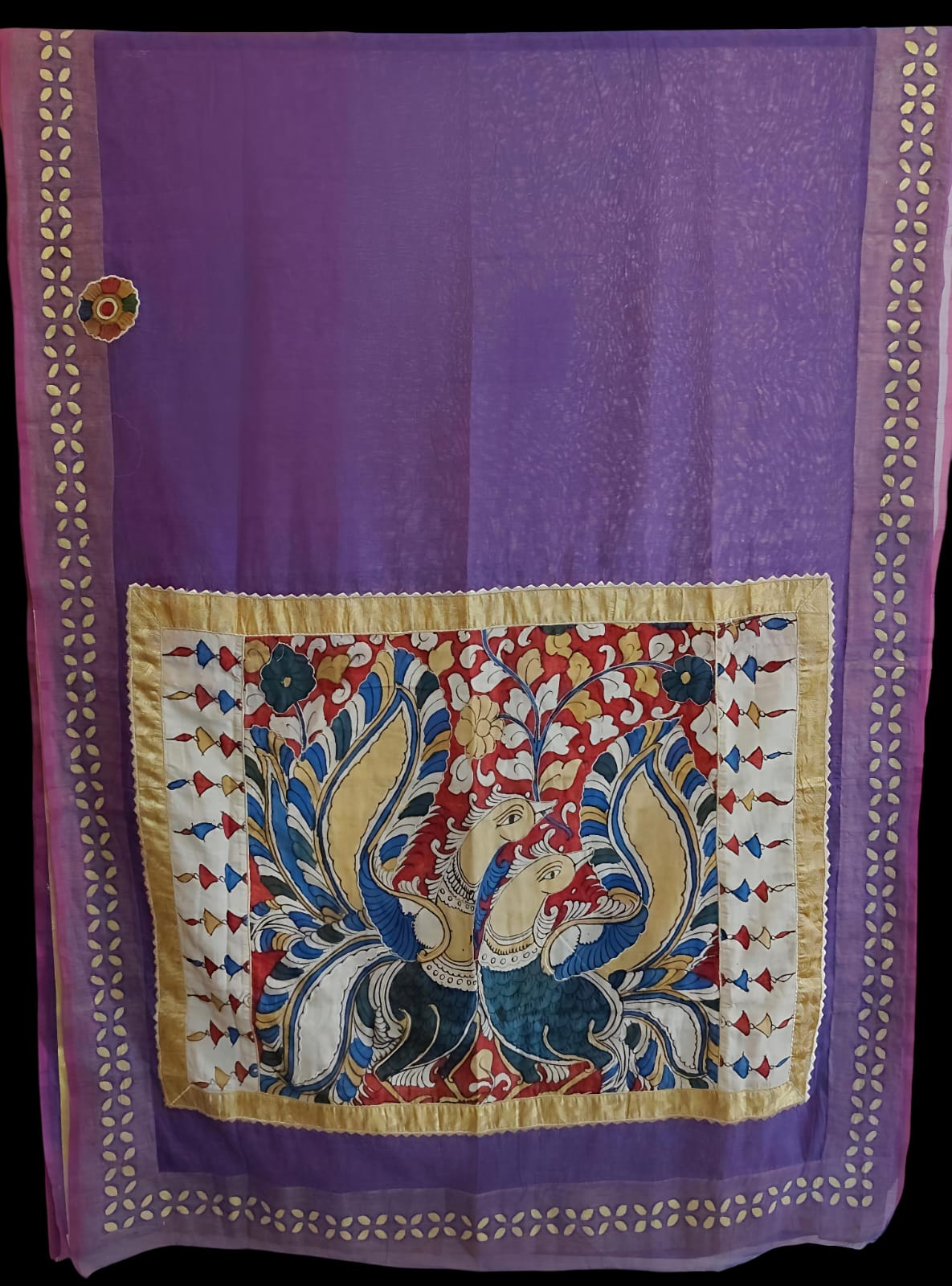 Exquisite Chanderi Saree with Pen Kalamkari and Barmer Work