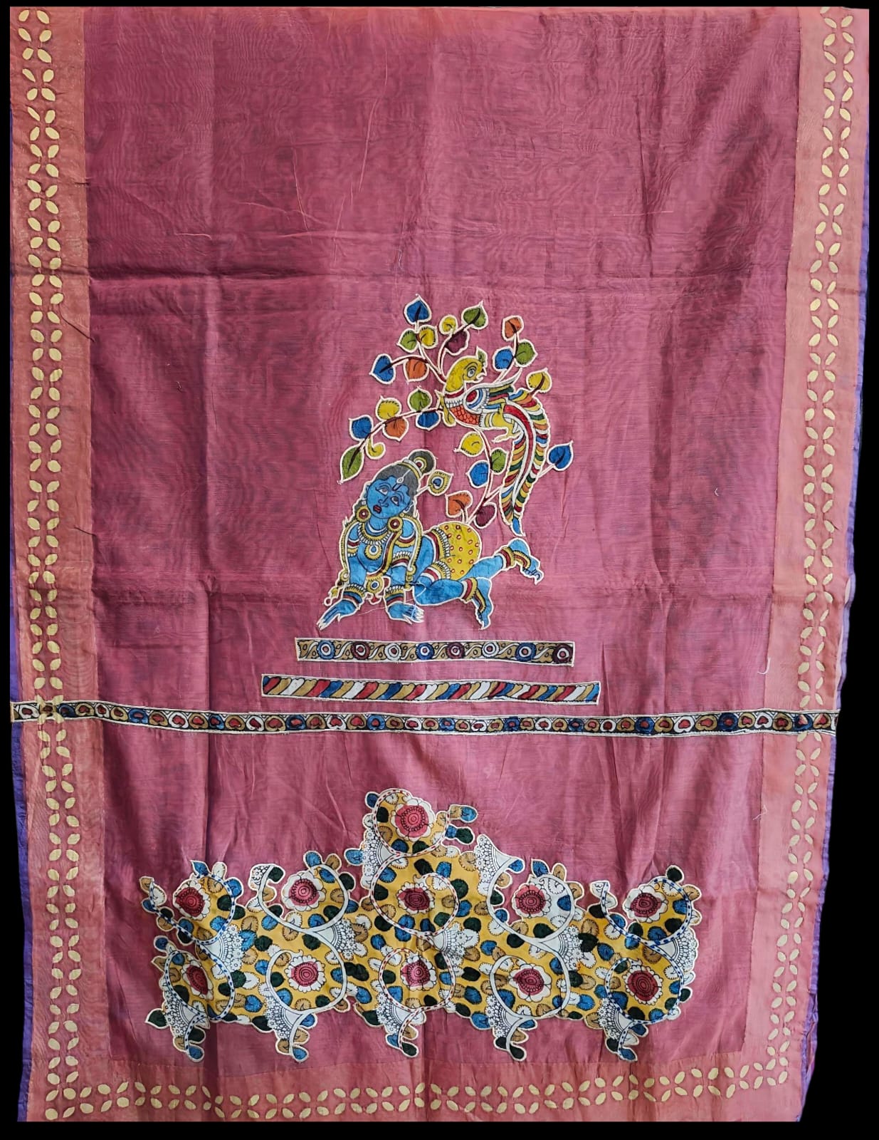 Exquisite Chanderi Saree with Pen Kalamkari and Barmer Work